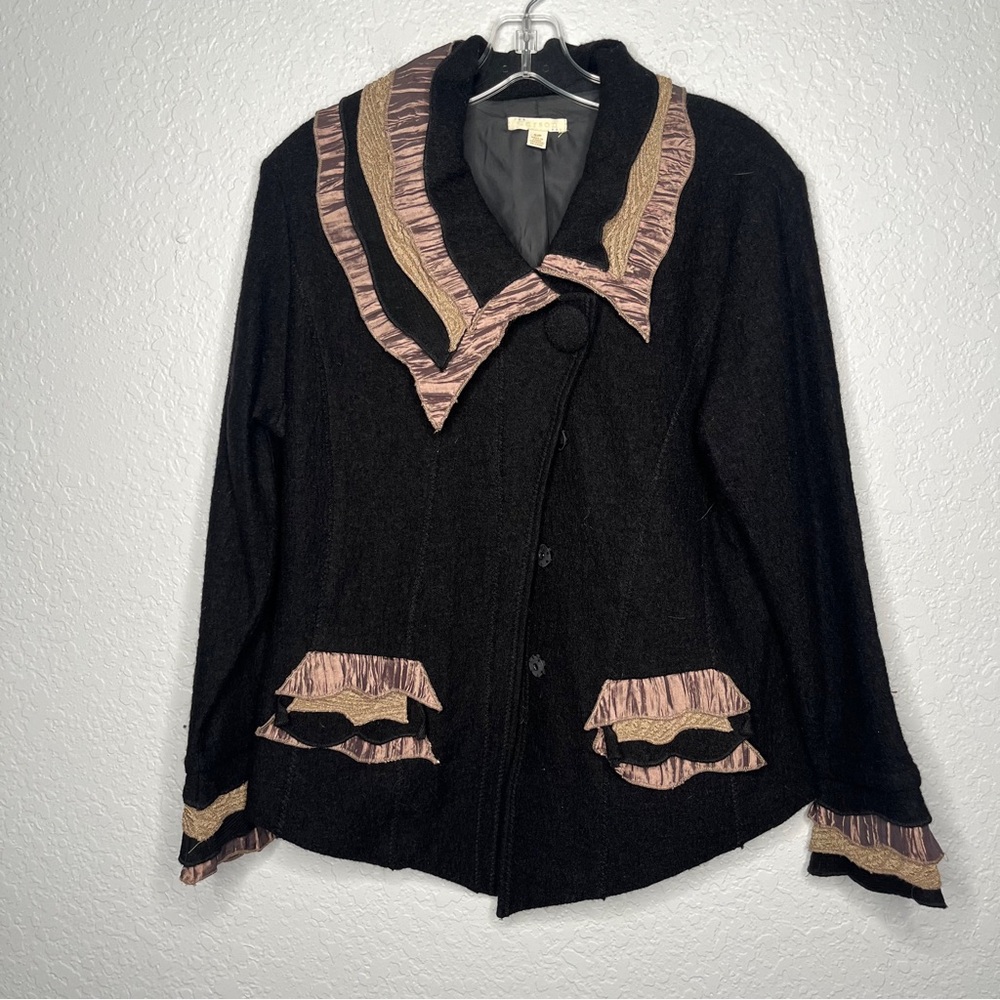 Carson Ruffle Asymmetrical Wool Button Jacket Lin… - image 1